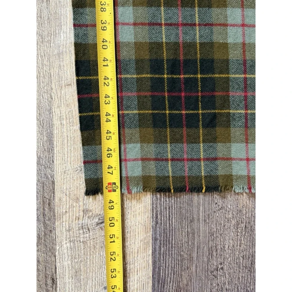 Vintage Bloomingdale’s Scotland 100% Wool Plaid Tartan Scarf Green Red Fringed